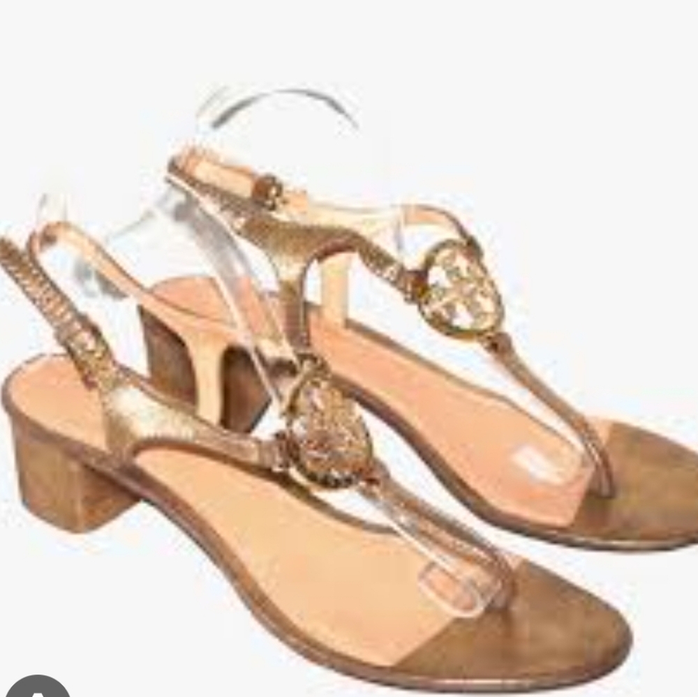Tory Burch 9.5 Mini Miller Burnished Glod Metallic Embellished Block Heel - Picture 11 of 11